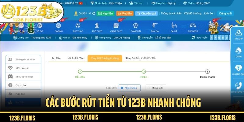 Các bước rút tiền từ 123B nhanh chóng cho mọi thiết bị