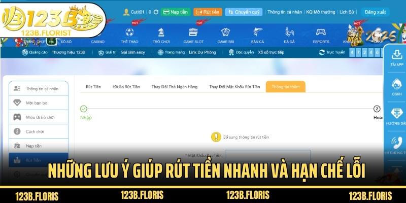 Những lưu ý giúp rút tiền nhanh và hạn chế lỗi