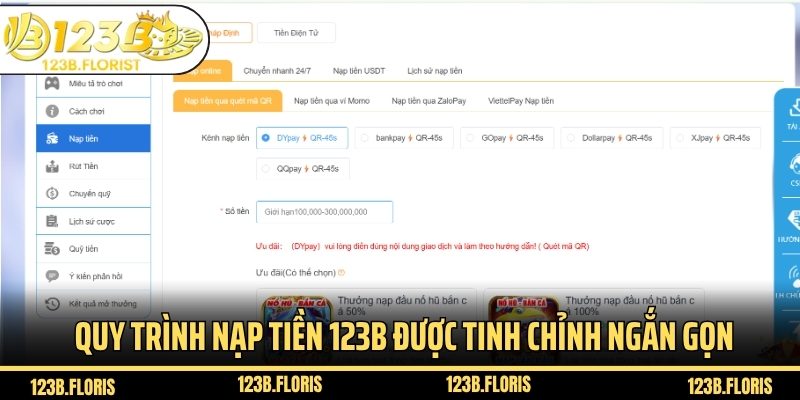 Quy trình nạp tiền 123B được tinh chỉnh ngắn gọn, dễ thực hiện